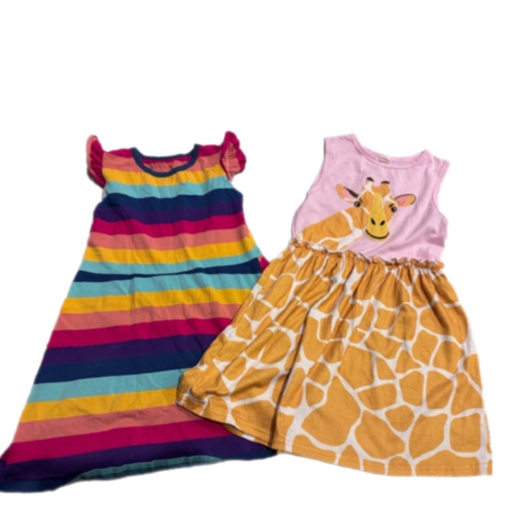 ☃️Colorful Striped Dress and Giraffe Print Dress Set